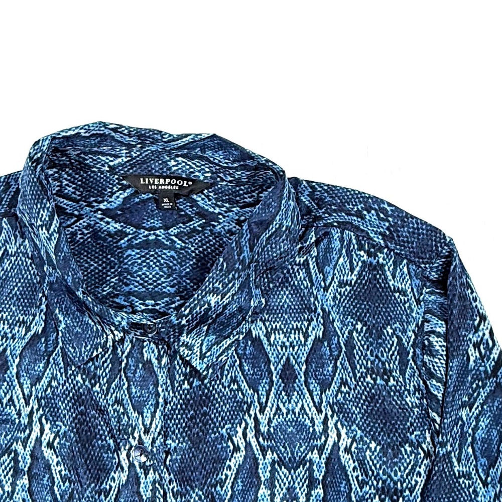 Liverpool Los Angeles Blue Snakeskin Print Button Down Shirt Blouse Womens XL